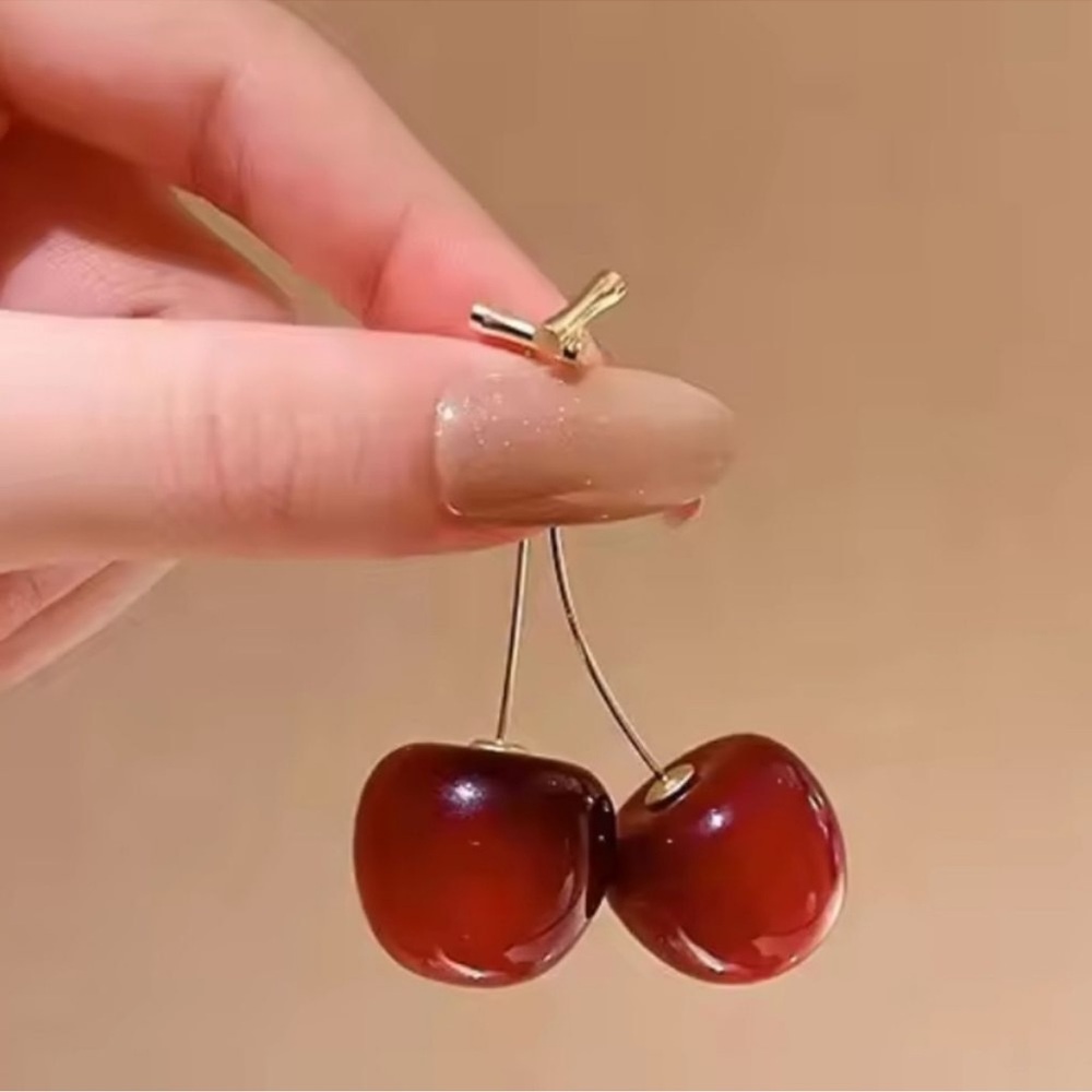 Deep Red Cherry Drop Earrings - image 3